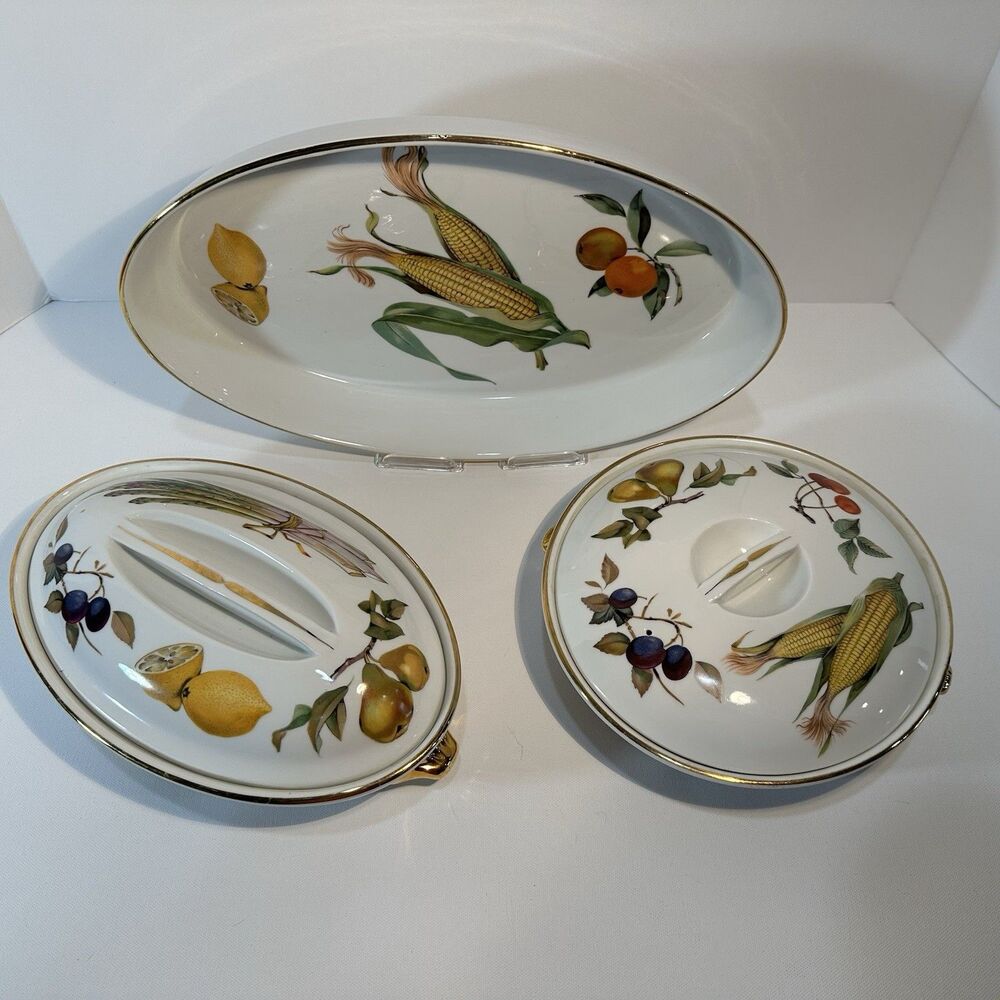 Royal Worcester Evesham Gold 5 Piece Casserole Baking Serving Set -Disc -England